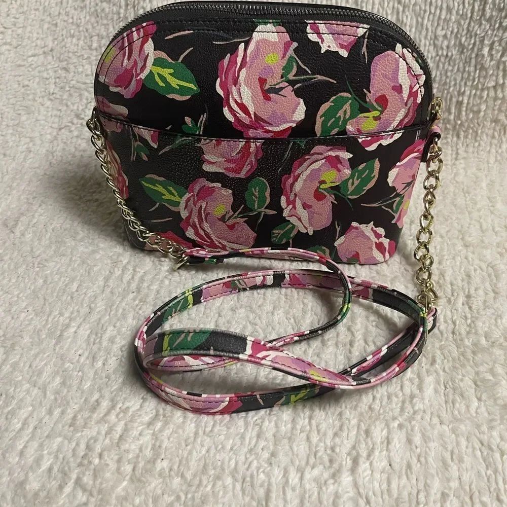 Betsey Johnson synthetic Black,Pink & green Floral Bag small dome crossbody bag
